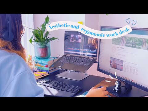 Aesthetic & Ergonomic Desk Makeover + Tips 💙 | calm, cozy and productive WFH Office | ASMR [Video]